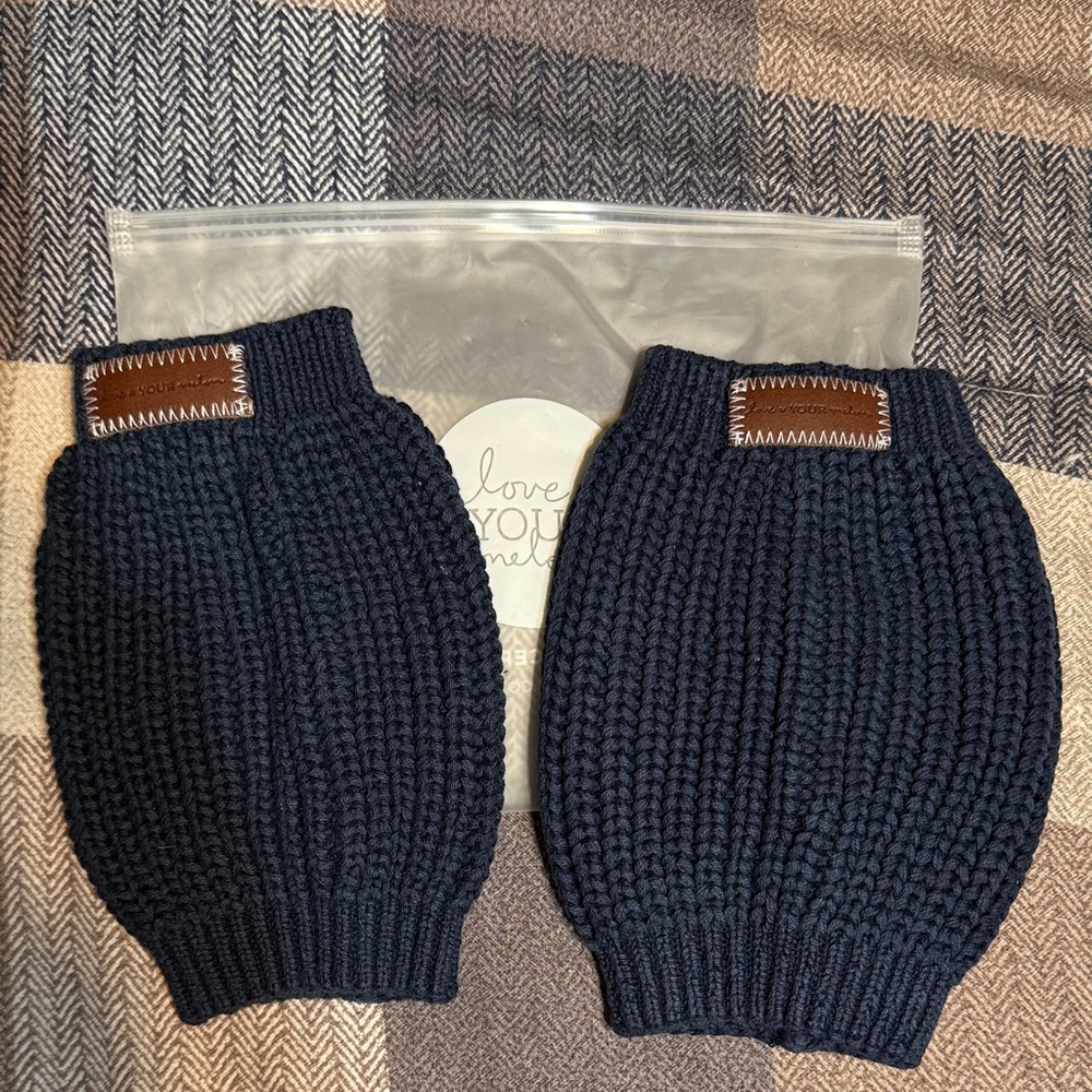 Love Your Melon Navy Knit Leg Warmers with Brown Patch